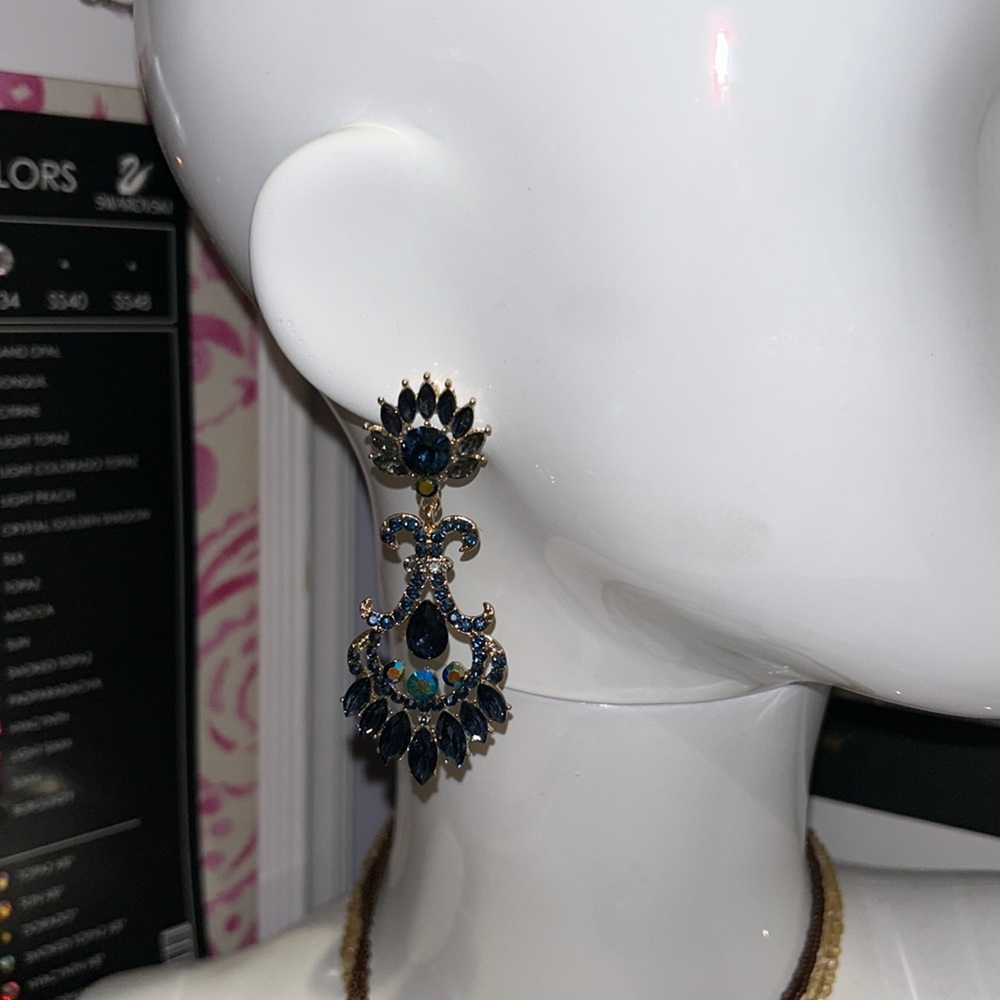 Navy Montana Blue Lotus Flower Earrings-Boutique - Picture 7 of 9